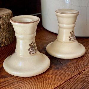 Pair of Pfaltzgraff Village Pattern Candlestick Holders